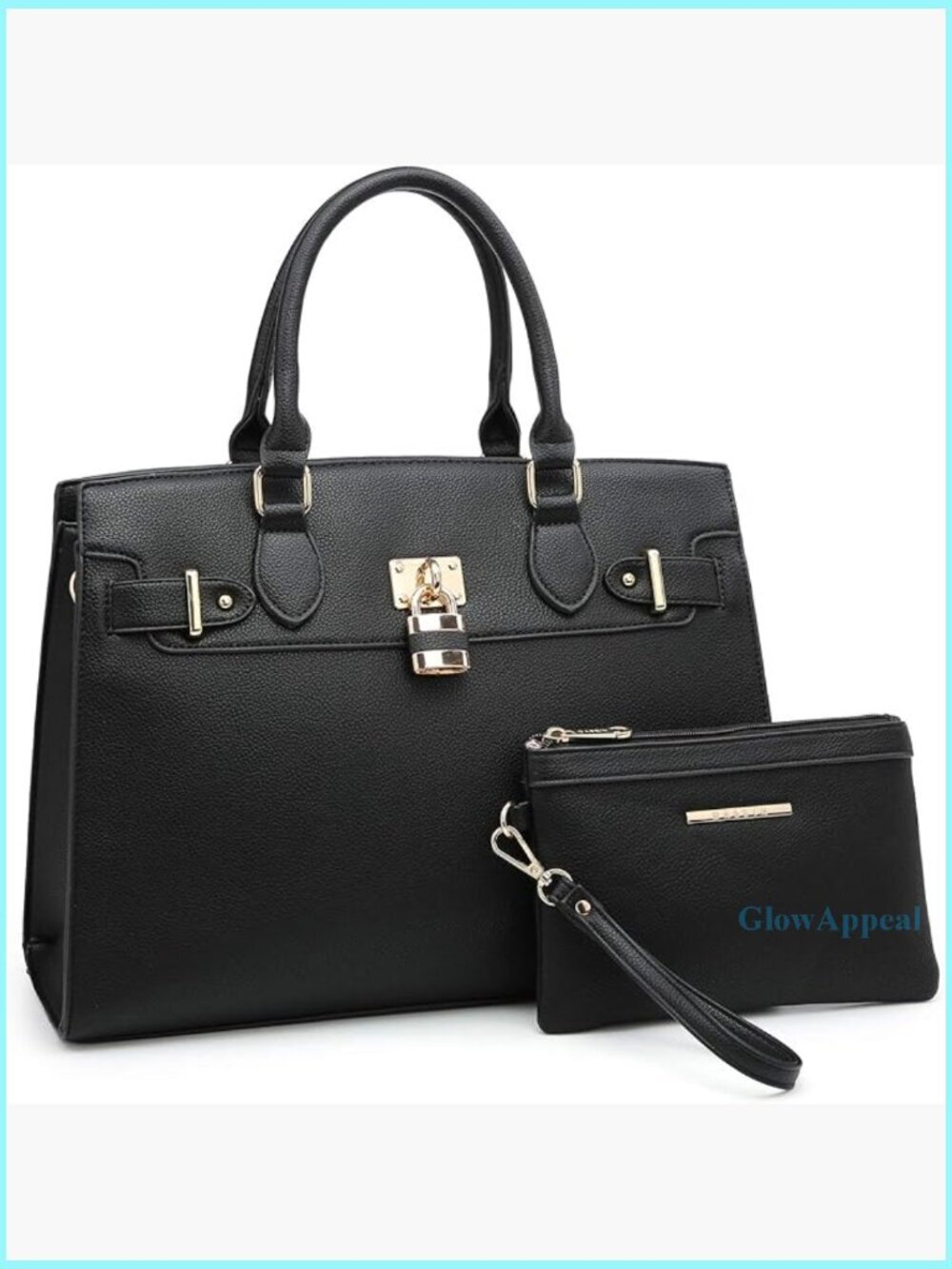 Vegan Leather Satchel Tote with Matching Clutch, Adjustable Strap, Multiple